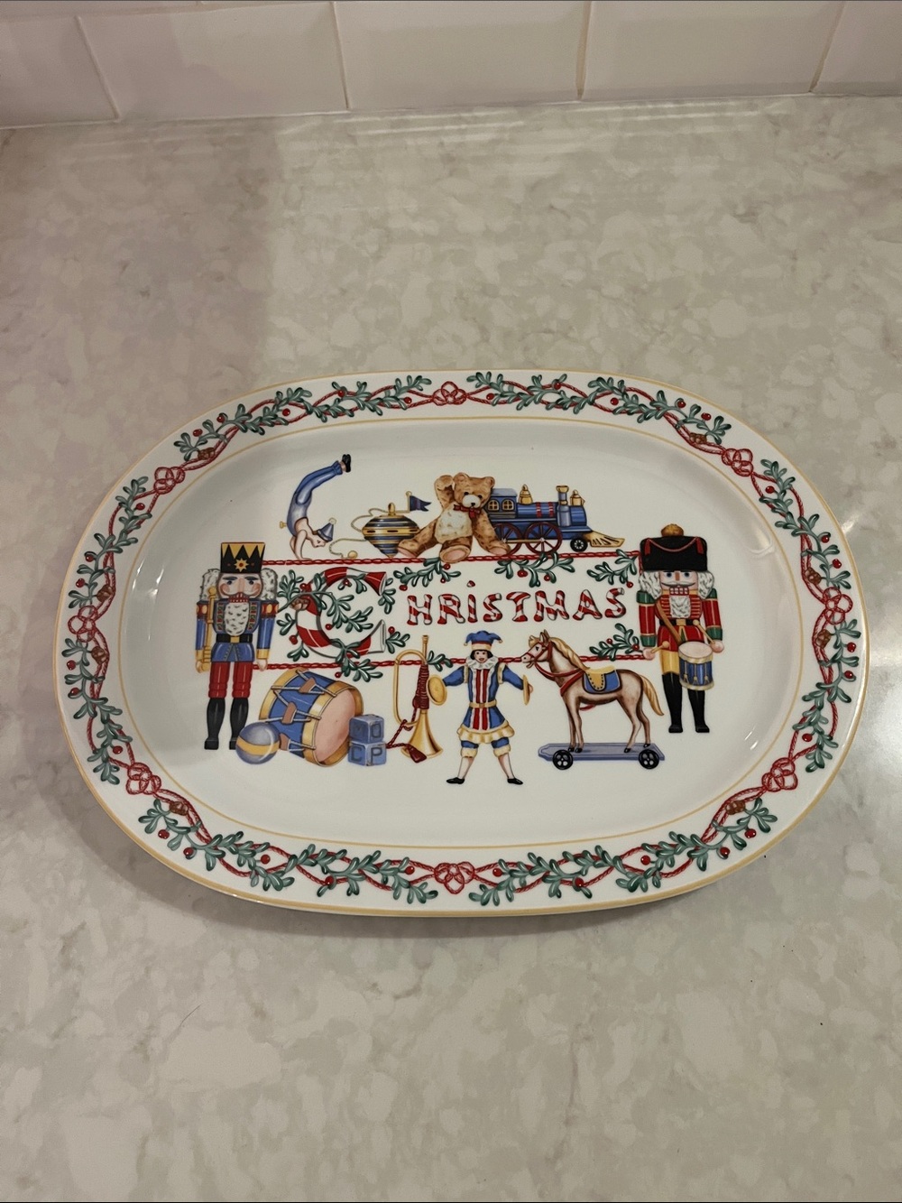 Block Spal 16” Serving Platter Whimsy Christmas 1992 Portugal